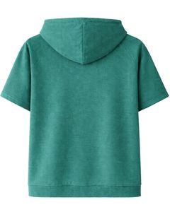Sudadera con Capucha Verde Azulado de Manga Corta para Hombre, Casual, Ligera, de Verano, Estilo Urbano, Mezcla de Algodón, con Bolsillo Canguro - Product Image 2