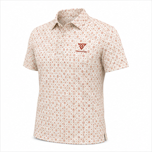 Polo de Manga Corta para Hombre Trackstar, Color Crema Coral, Estampado Geométrico, Cuello con Botones, Camisa Casual de Golf, Logotipo Personalizado - Product Image 4