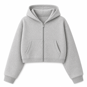 Custom Unisex Regular Fit Cropped <b>Zip</b>-Up Hoodie Heavyweight Fleece Cotton Blend Full <b>Zip</b> <b>Hooded</b> Sweatshirt Eco-Friendly - Product Image 1