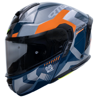 Casque de moto modulaire rabattable RT6 neuf en ABS avec graphisme KALIMA, garantie 1 an par ASTONE, finition bleu argenté brillant