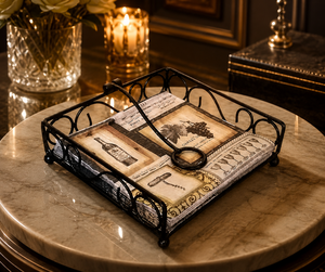 Porte-serviettes décoratif en métal de luxe avec finition noire ornée et serviettes élégantes pour table à manger, restaurant, hôtel, décoration de la maison - Product Image 3