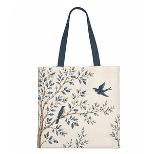 Sac fourre-tout en coton imprimé sur mesure |   Œuvre d'art botanique sur les oiseaux et la nature |   Sac de courses réutilisable et écologique - Product Image 1