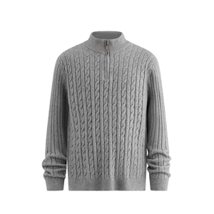 Cardigan en laine torsadée pour homme, col montant, fermeture éclair 1/4, pull d'hiver, couleur unie, manches longues, épais, anti-boulochage - Product Image 5