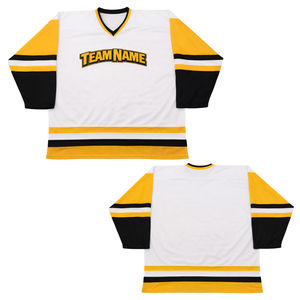 Camiseta de Hockey sobre Hielo Sublimada Personalizada en Blanco, Amarillo y Negro, Uniforme de Hockey Profesional con Nombre del Equipo, Camiseta Deportiva Transpirable para Hombre - Product Image 3