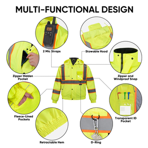 High Visibility Reflective Safety <b>Jacket</b> Custom Color Breathable Mesh Workwear <b>Construction</b> Security <b>Jacket</b> Multi Pocket - Product Image 2