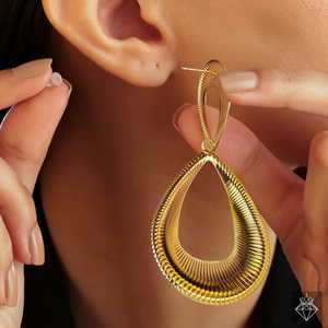 PRAO Pendientes colgantes finos elegantes chapados en oro antideslustre - Product Image 1