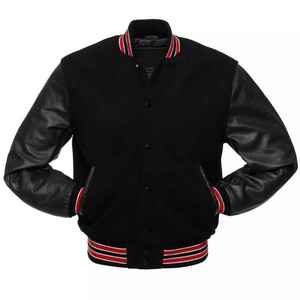 <b>Baseball</b> College Varsity <b>Jacket</b> Custom Letterman Style PU Leather Sleeve Bomber Winter Stand Collar Front <b>for</b> <b>Men</b> OEM Supply - Product Image 3