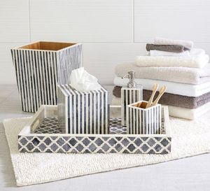 Bamboo Bathroom Set With Bone Inlay Pattern Five Piece Set Minimalist Style Easy To Clean Soap Dish Dispenser <b>Toothbrush</b> <b>Holder</b> - Product Image 6