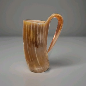 Gobelet en corne fait main avec poignée, beige naturel, style campagnard vintage, pour vin et bière, 301-400 ml, anti-fuite - Product Image 1