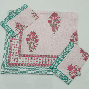 Jaipur Handmade <b>Block</b> Printed Intricate Floral Eco-Friendly Home <b>Bed</b> Sheet Set 3PC King Size 100% Cotton 200TC Machine Washable - Product Image 1