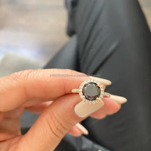 Bague de fiançailles demi-éternité en or rose 14 carats style vintage Bague empilable en diamant noir pour femme certifiée IGI pour fête de mariage - Product Image 4