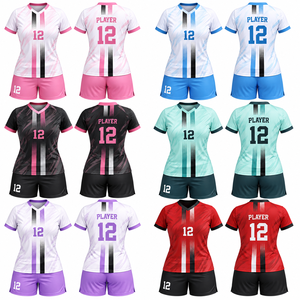 Uniforme de fútbol sublimado personalizado para mujer, camiseta de fútbol ligera, transpirable, de secado rápido, con cuello en V, pantalones cortos, kit de equipo personalizado Na - Product Image 2