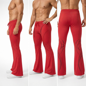 <b>Men</b> Printed Drawstring Waist Yoga Leggings Flare Leg Gym Workout Tights 100% Polyester Quick Dry <b>Men</b> <b>Base</b> <b>Layer</b> Sports <b>Pants</b> - Product Image 5