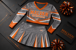 Conjunto de Uniforme de Porristas Personalizado de Malvan Enterprises, Top Corto de Manga Larga, Minifalda, Impresión por Transferencia de Calor, Poliéster - Product Image 4