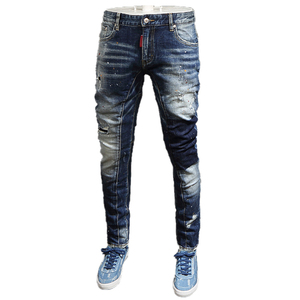 High Quality Baggy Jeans Frayed <b>Men</b> Jeans Denim Personalizados Streetwear Vintage Black Stone Wash Jeans <b>Men</b> - Product Image 4