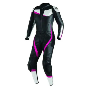 Combinaison de moto unisexe en cuir à manches longues, noire et rose, coupe-vent, toutes saisons, vêtements de course personnalisés, en cuir véritable - Product Image 4