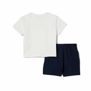 Women's White Short Sleeve T-Shirt and Navy Blue Drawstring Shorts Set Cotton Breathable Casual Wear - Product Image 2