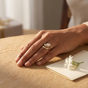 Bague de fiançailles et de mariage unisexe en or blanc 14 carats, fabriquée à la main, avec diamant taille marquise IGI cultivé en laboratoire, tendance Mantra Diamond - Product Image 1