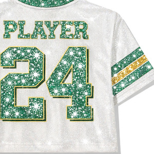 2026 Premium Rhinestone <b>Studs</b> Glitter Women American Football Jersey Crop Top Sparkly Green Gold Print Mesh Cropped Fashion OEM - Product Image 3
