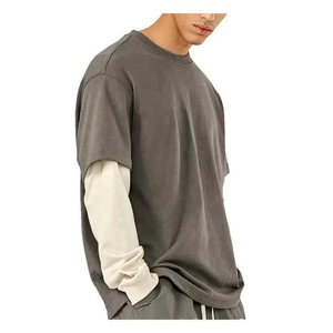 Custom Men T <b>Shirts</b> Blank Double Layer Sleeve Tee <b>Shirt</b> Unisex Double Layer Long Sleeve <b>Patchwork</b> Men's T-<b>shirts</b> - Product Image 2