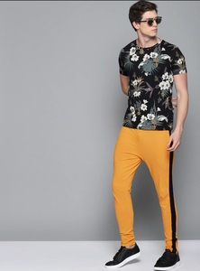 Pantalones Deportivos de Felpa de Algodón Amarillo Mostaza para Hombre, con Rayas Laterales Negras, Cintura Elástica con Cordón, Estilo Casual para Invierno - Product Image 4