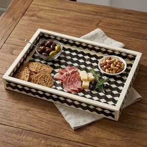 Bandeja Decorativa de Resina de Lujo Premium con Incrustaciones |   Bandeja Otomana Artesanal para Desayuno, Café, Té y Aperitivos, Decoración Elegante para el Hogar - Product Image 1