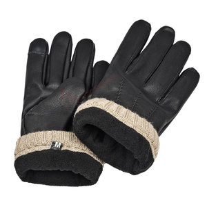 Leather Gloves Wrist Length <b>Thermal</b> Winter Warmth Outdoor Casual Plain Style Cotton Lining - Product Image 6