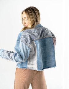 Chaqueta Corta Reversible de Mezclilla Lavada para Mujer, Estilo Boho, con Forro de Algodón, para Otoño - Product Image 2