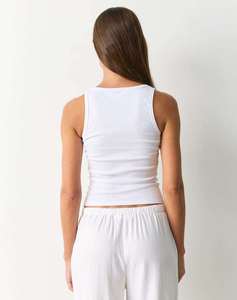 Top Corto Personalizado para Mujer, Acanalado, Ajustado, Sin Mangas, de Algodón Elástico, Básico, Blanco, Marca Privada, Fabricante de Tops Cortos de Verano - Product Image 2