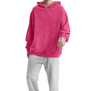 เสื้อสเวตเชิ้ตมีฮู้ดสีชมพูสำหรับผู้ชาย แขนยาว ทรงปกติ สีพื้น ผ้าเฟรนช์เทอร์รี่ถัก สำหรับใส่ในฤดูใบไม้ร่วง - Product Image 2