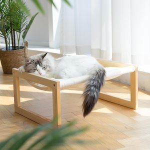 Hamac pour chat, canapé confortable en velours pour chat d'intérieur, perchoir surélevé en bois pour chat, canapé pour animaux de compagnie de 21 pouces, lit pour chien d'extérieur, pour petits animaux - Product Image 1