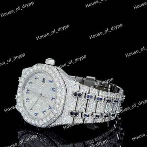 Montre en acier inoxydable de haute qualité sertie de diamants Moissanite, style Hip Hop pour hommes - Product Image 3
