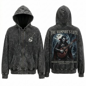 Custom Heavyweight Blue Acid Wash Hoodie Vintage Distressed Pullover Nightwatch Harbor Lighthouse Graphic Men Streetwear Hoodie - Product Image 2