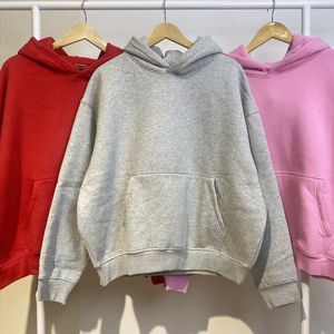 Unisex Oversized Hooded Sweatshirt Solid Color Pocket Long Sleeve Casual Autumn Cotton French Terry Fit Regular Length 2027 - Product Image 4