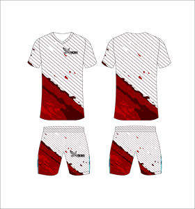 ชุดเสื้อฟุตบอลซับลิเมชั่นสำหรับผู้ชาย แบรนด์ Ferocious คอวี แขนสั้น ระบายเหงื่อได้ดี สีแดงขาวลายทาง ชุดยูนิฟอร์มสำหรับผู้ใหญ่ ใช้ได้ทุกฤดู - Product Image 1