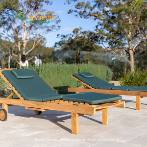 ECO2GO VIETNAM Juego de Tumbonas de Madera Ecológicas para Exteriores, Cojín Impermeable, Diseño Moderno y Plegable para Jardín, Hotel, Piscina - Product Image 2