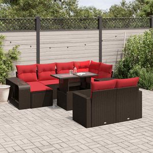 Set di divani da giardino in polyrattan marrone da 11 pezzi con cuscini per mobili da giardino - Product Image 1