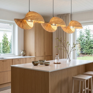 Luminaire suspendu moderne en bambou tressé, abat-jour en bois écologique pour salon et salle à manger - Product Image 4