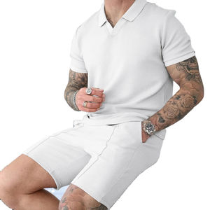 ชุดลำลองแฟชั่นใหม่ปี 2026 เสื้อโปโลคอวีแขนสั้นผ้าวาฟเฟิล พร้อมกางเกงขาสั้น ชุดกีฬาผู้ชาย ชุดวิ่งผู้ชาย - Product Image 6