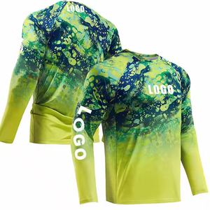 Camisa de Pesca Unisex Personalizada de Manga Larga con Protección Solar UPF 50, Secado Rápido, Estampado Digital Verde y Azul, Ropa Deportiva 100% Poliéster - Product Image 2