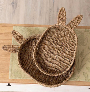 Fun Woven Seagrass Bunny Storage Trays Set Of 2 <b>For</b> Snacks, Kids <b>Items</b> And Creative Home <b>Decor</b> Display - Product Image 4