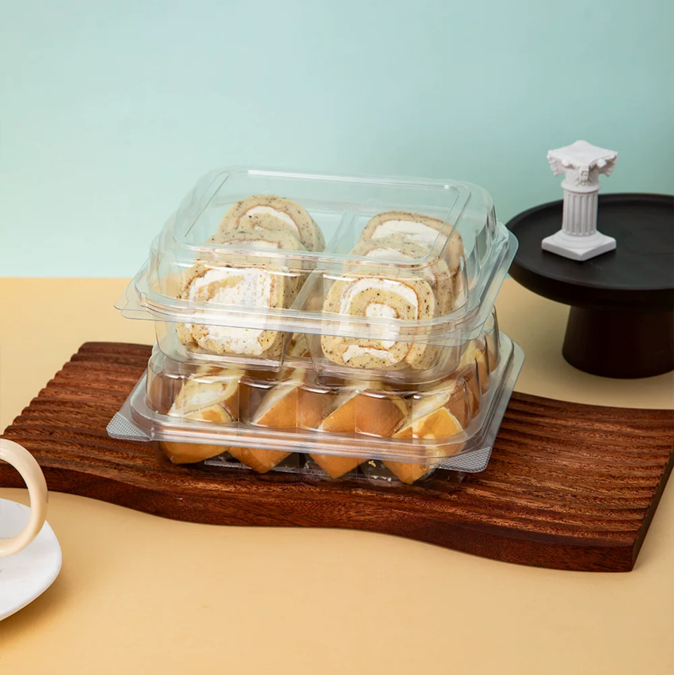 Swiss Roll Clamshell Box Clear Hinged Lid Tray for Cake Roll Bread ...