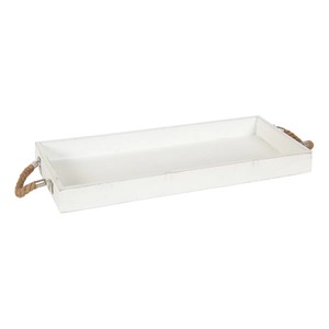 Plateau décoratif rectangulaire en bois blanc avec poignées en corde, style shabby chic, finition vieillie, emballage individuel - Product Image 3