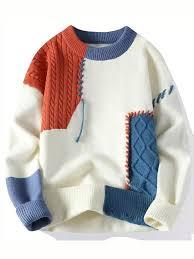 Pull chaud moderne pour homme, style streetwear tendance, sweat-shirt color block, design patchwork, esthétique, doublure en polaire - Product Image 3