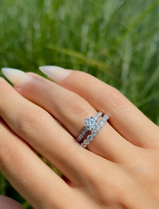 Round Brilliant Cut VVS Moissanite Diamond Engagement S925 Sterling <b>Silver</b> Moissanite <b>Eternity</b> Bands <b>Ring</b> - Product Image 6