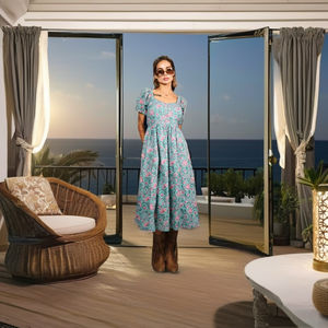 Handmade Beautiful Block Printed Cotton Indian Party and <b>Summer</b> Wear <b>Boho</b> <b>Dress</b> for Women for Honeymoon-on Sale! - Product Image 1