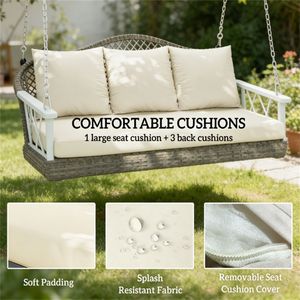 Natural Outdoor Terrace <b>Swing</b> with Cushion Porch <b>Swing</b> <b>Frame</b> for Patio Use - Product Image 4