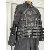 Manteau long noir gothique punk pour homme avec ceinture à boucle et col montant