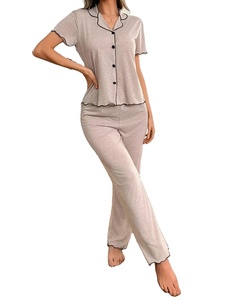 Conjunto de Pijama para Mujer, Primavera-Verano 2026, Casual, Cuello en V, Tejido de Punto, Spandex/Algodón, Ecológico, Transpirable, Sexy - Product Image 2
