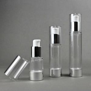 Botella de bomba de vacío de PET redonda de 50ml con tapa transparente de PET, bomba sin aire de PP con fondo plateado brillante () - Product Image 1